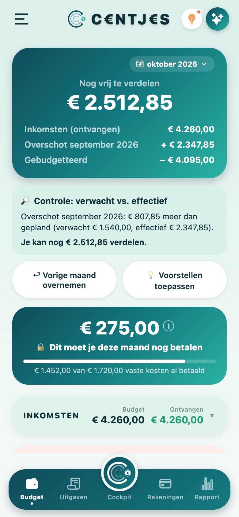 Het budget van oktober in C€NTJ€S